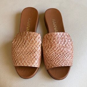 Kaanas Rose Gold Textured Slide Mules